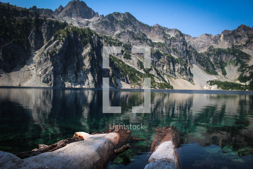 reflection of mountains on lake water 