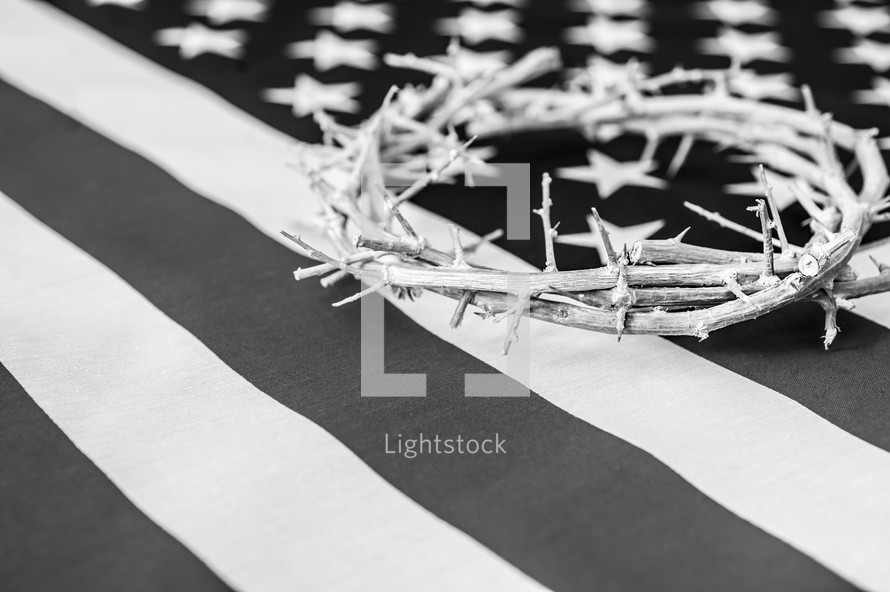 Crown of thorns on an American flag.