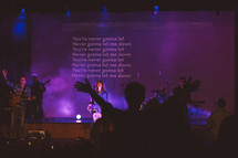 songs on a  projection screen during a worship service 
