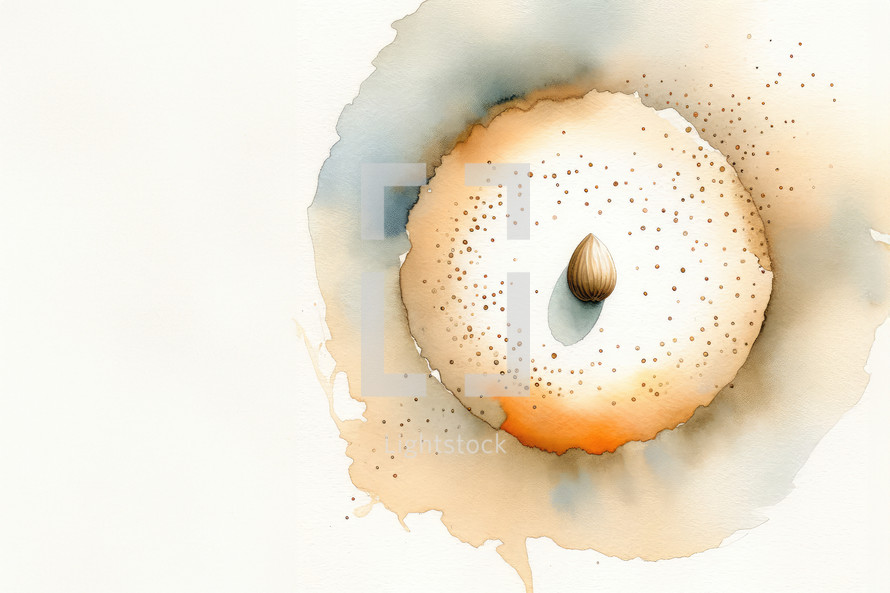 The mustard seed. Watercolor illustration of the little seed. Christian concept