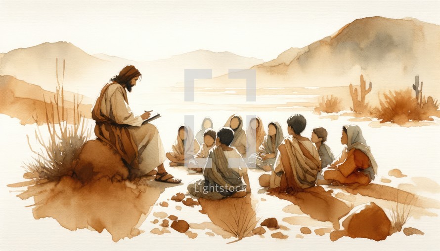 Jesus teaching children in the Judean Desert