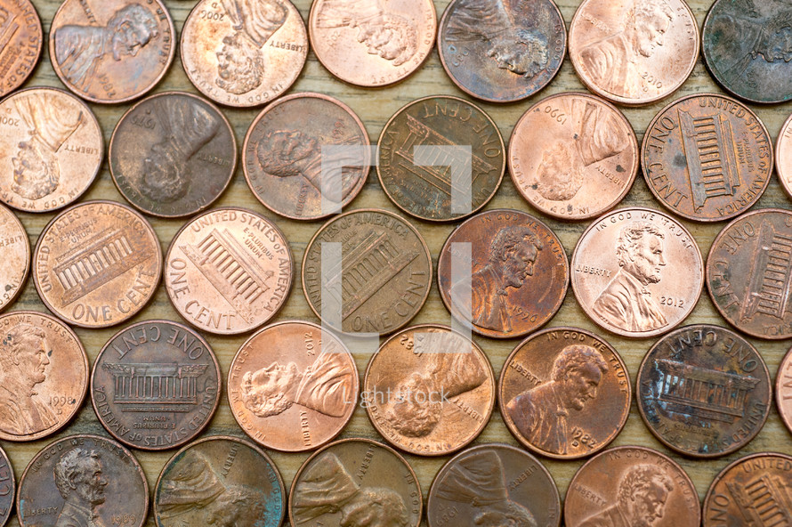 pennies lying on a table