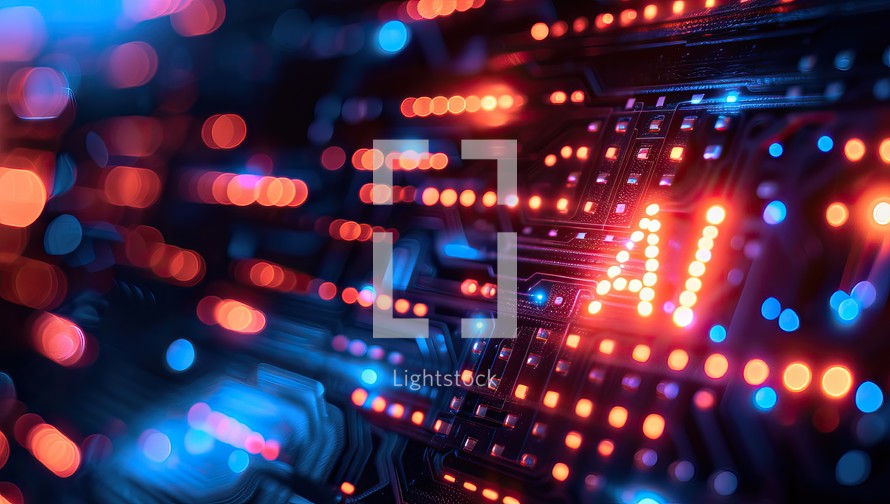 Illuminated circuit board showcasing technological complexity. AI artificial intelligent concept.
