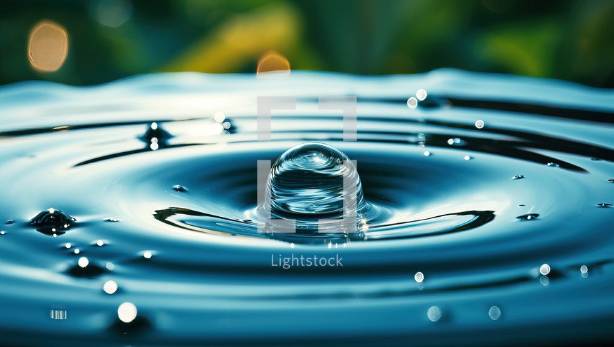 Water drop close-up. Water splashes and ripples.