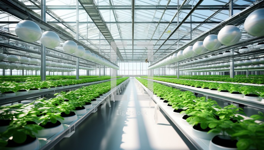 Organic hydroponic vegetable farm in glasshouse.