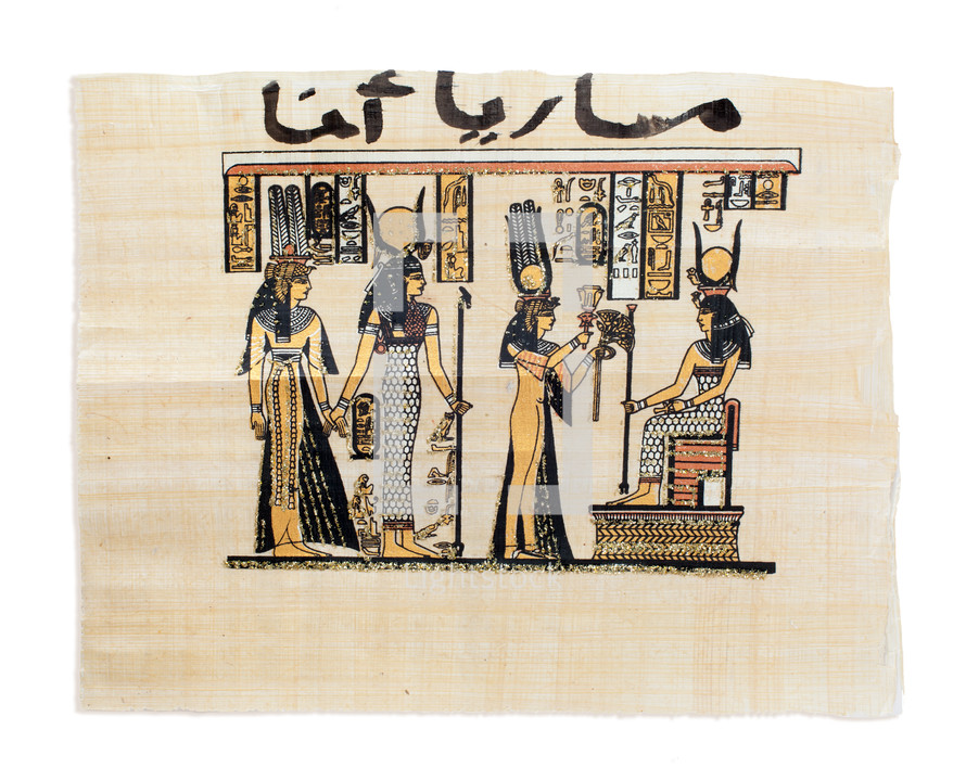 Egyptian papyrus showing Nefertari and Isis. Copy of a painting from Nefertaris tomb in Thebes.