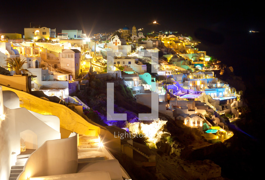 Oia village in Santorini island - Greece at night 