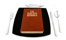 Italian Bible on a dinner plate 