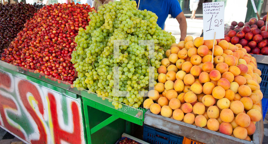 Stand with fruit in front of the metro station in Monastiraki square in Athens