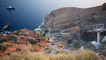 Mountainside cableway in Oia. Santorini, Greece.
