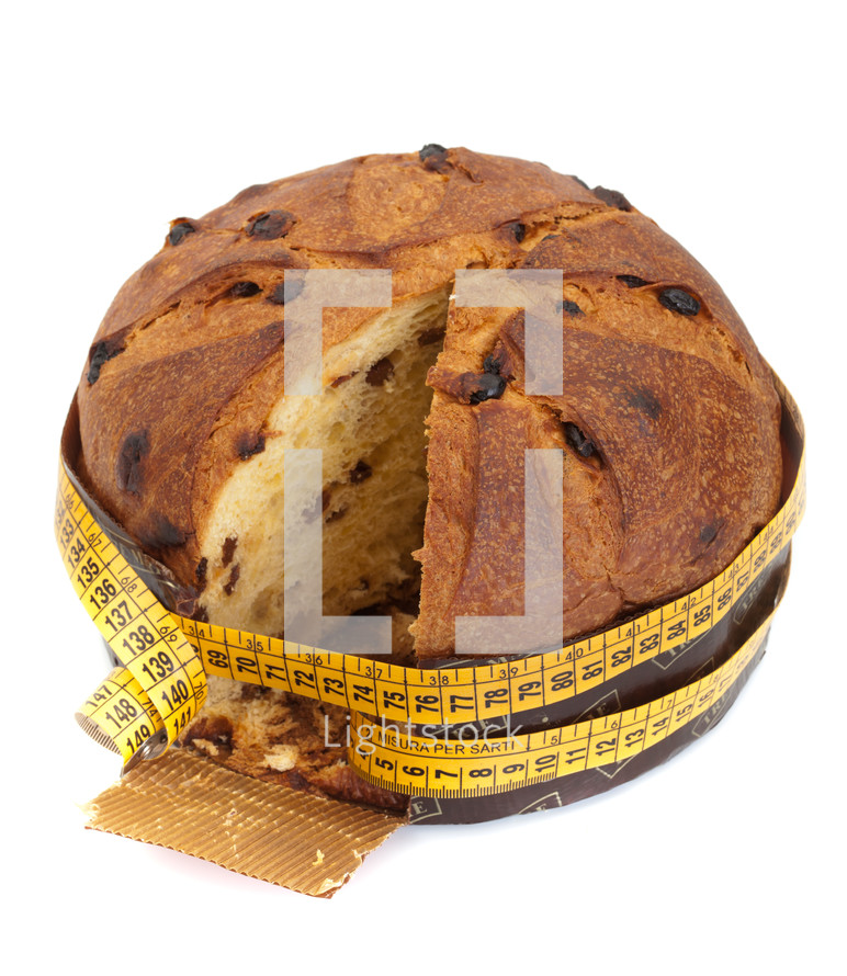 Panettone with meter, diet concept after Christmas.