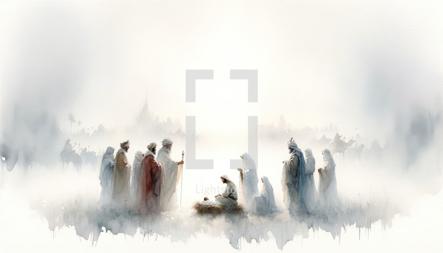 Visit of the Wise Men. Life of Christ. Watercolor Biblical Illustration
