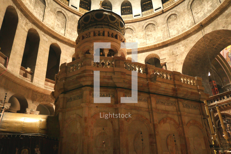 Dome over Jesus Christ empty tomb and rotunda in Jerusalem in the Holy Sepulcher Church