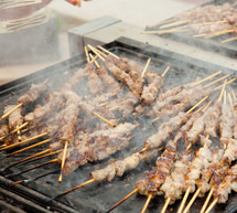 Meat skewers grilled for buffet