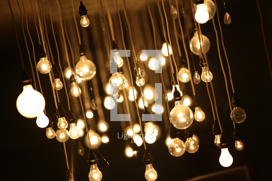 light bulbs hanging from the ceiling