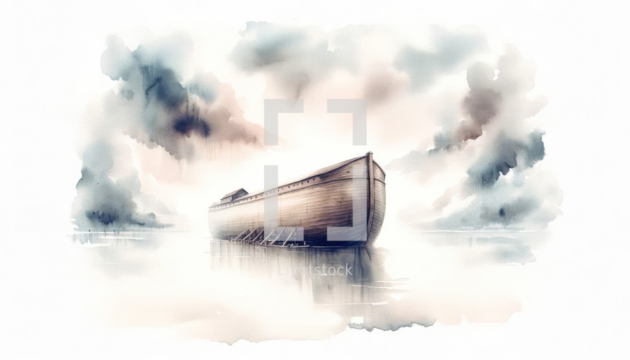 Noah's Ark. The Flood. Old Testament. Watercolor Biblical Illustration