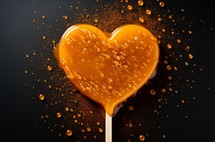 Close up of a glossy caramel heart candy