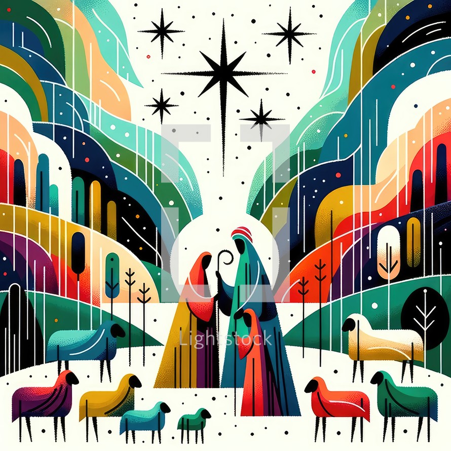 Christmas Nativity Scene. The shepherds visiting Jesus.