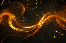 Genesis. Abstract gold light wave on black background. Design element for brochure, website, flyer.