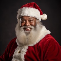 Santa Claus, an African American man, smiles warmly at the camera