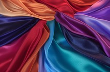 Richly colored silk fabrics draped elegantly with dynamic folds