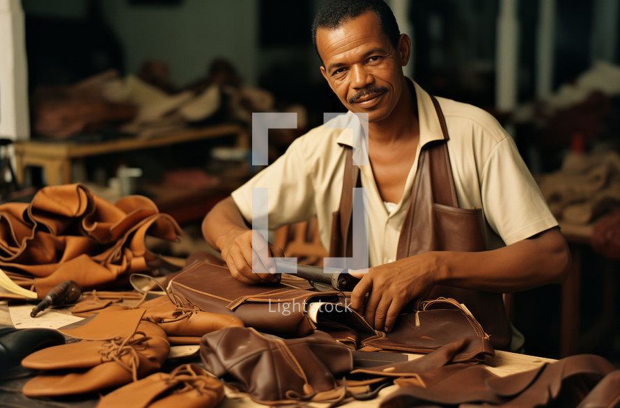 Artisan from Maracana working on leather craftsmanship