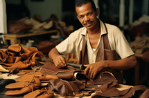 Artisan from Maracana working on leather craftsmanship