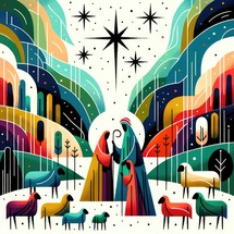 Christmas Nativity Scene. The shepherds visiting Jesus.