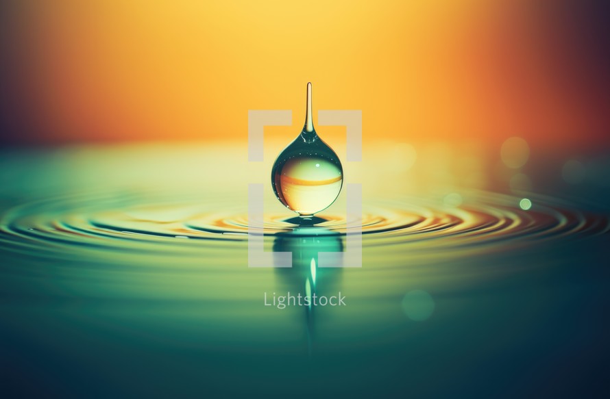 A drop of water on a background of ripples and waves.