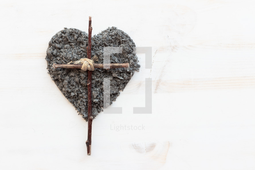 cross and heart shaped ashes 