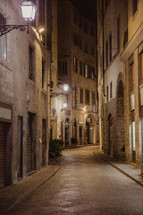 narrow streets in Italy at night 