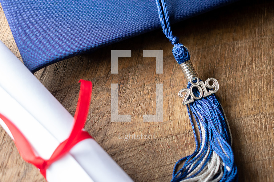 graduation cap and diploma 2019
