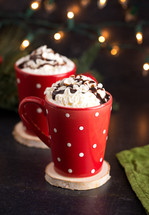 Hot Chocolate with Whipped Cream in a Red Polkadot Mug
