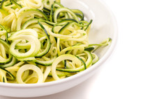 zucchini Squash Being Cut into Pasta Like Twirls for a Healthy Alternative to Pasta