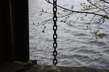 a chain hanging over the water 