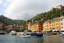 Yachts in a harbor in an old fishing village in the Italian Riviera  