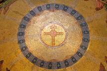 Golden Orthodox Cross tile mosaic on the roof of the Spilled Blood Church.