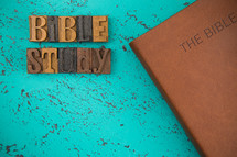 Bible Study Spelled in Wooden Type Set Block Letters