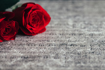 red roses on sheet music 