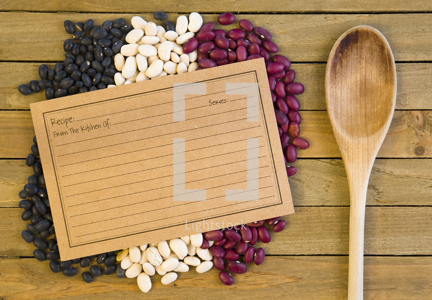 dried beans and recipe card 