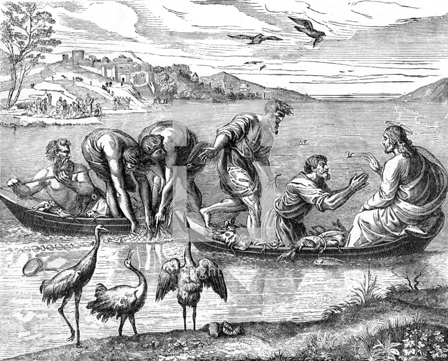 A drawing of the miracle of the fish.