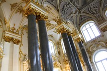 Marble columns and gold embellishing in the Winter Palace, St Petersburg
