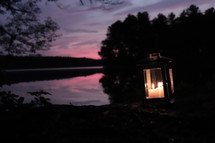 glowing lantern at dusk 