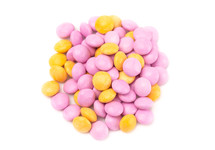 Pile of Candy Coated Chocolate Gems on a White Background