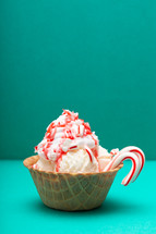bowl of ice cream with peppermint 