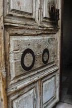 old wooden door of very old church in Israel