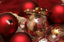 red and clear Christmas ornament balls