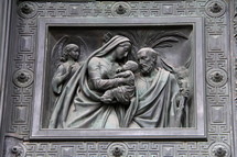Brass Door Panel of Mary, Joseph and Jesus,  Vatican City Rome