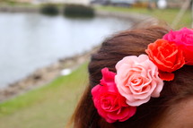 flowers in a girls hairs 