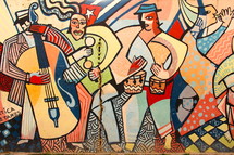 Abstract painting of Cuban street musicians 